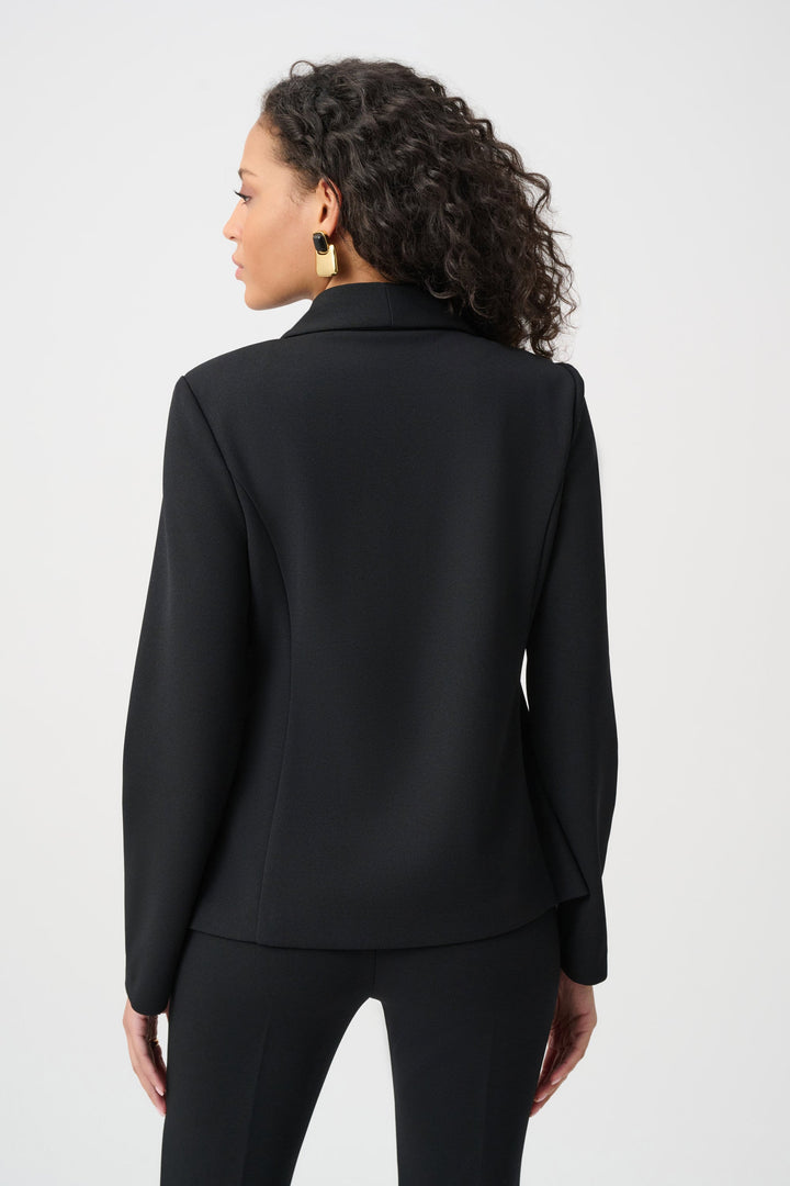 Crepe Fitted Blazer Statement Buttons Black