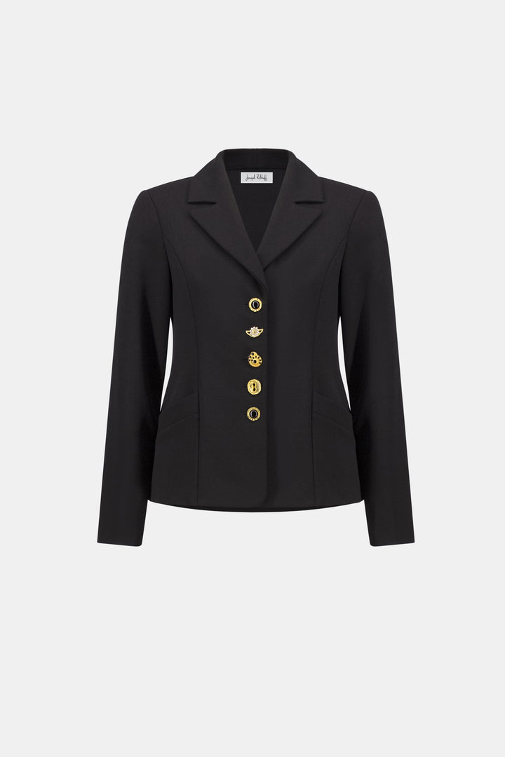 Crepe Fitted Blazer Statement Buttons Black