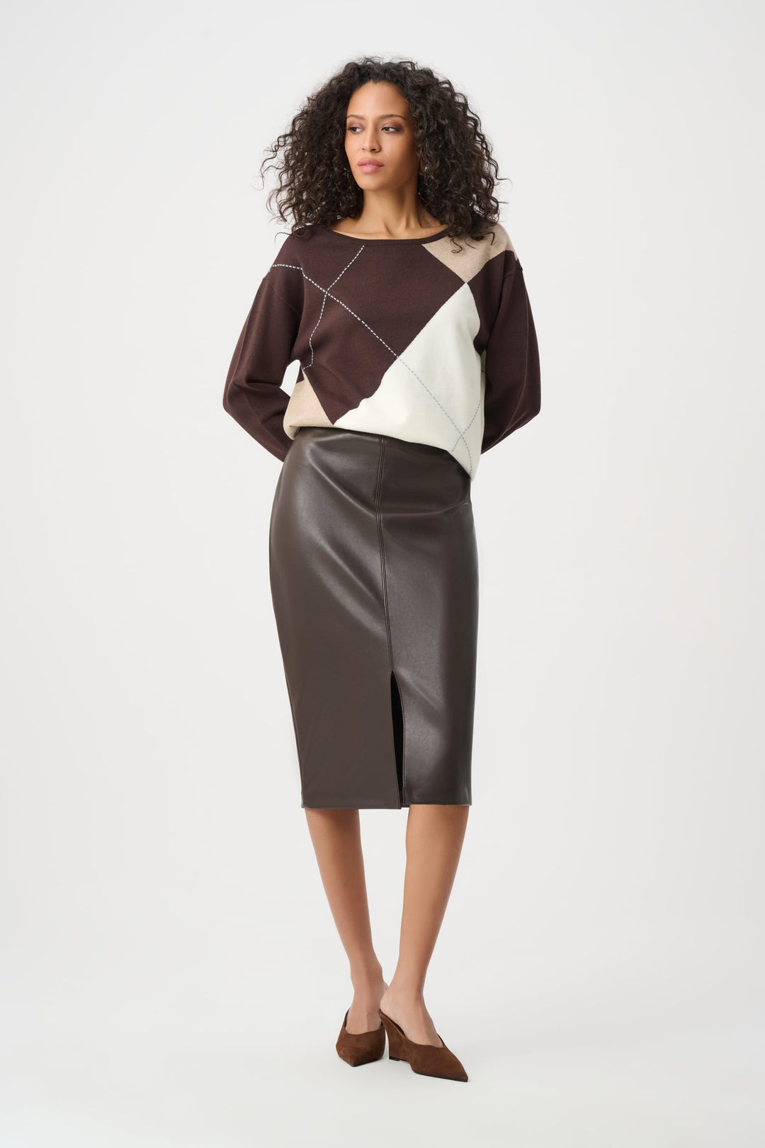 Leatherette Pencil Skirt Mocha