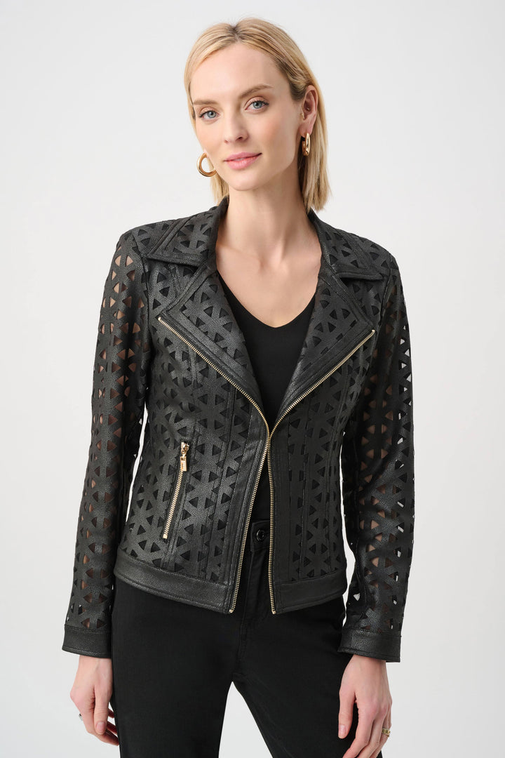 Foiled Faux Suede Moto Jacket Black