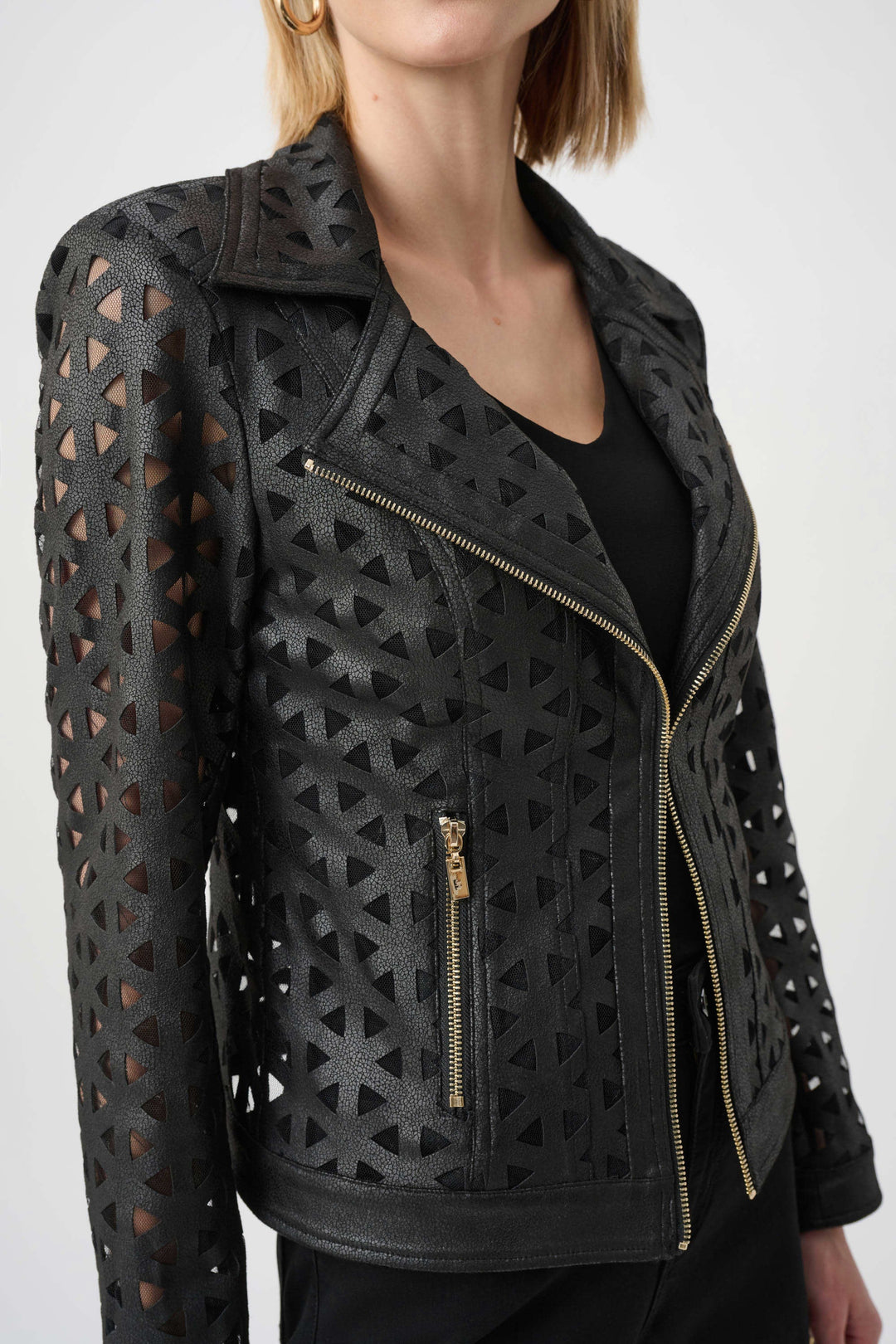 Foiled Faux Suede Moto Jacket Black