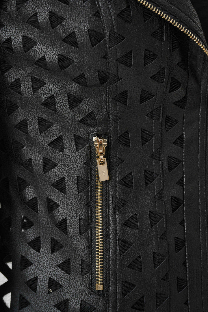 Foiled Faux Suede Moto Jacket Black