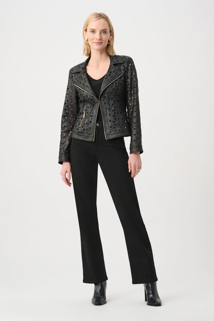 Foiled Faux Suede Moto Jacket Black