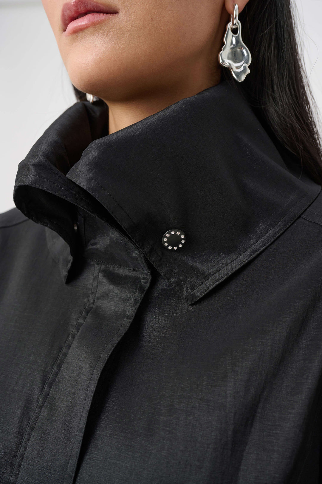 Taffeta Balloon Coat Black