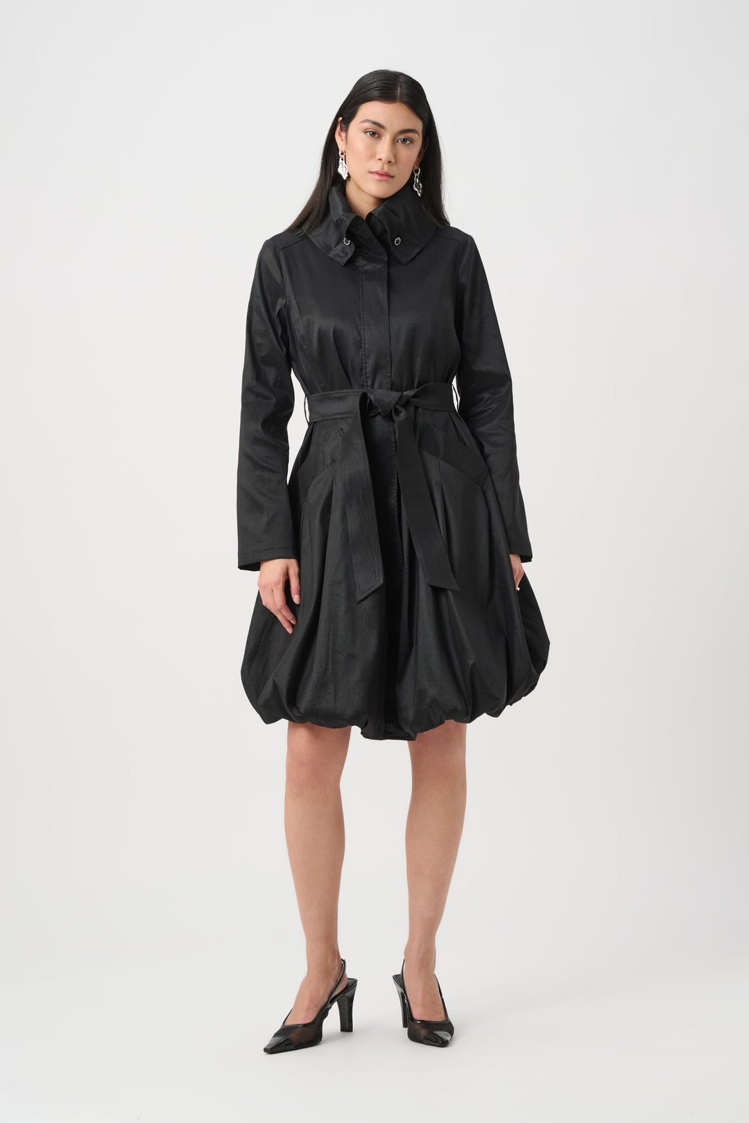 Taffeta Balloon Coat Black