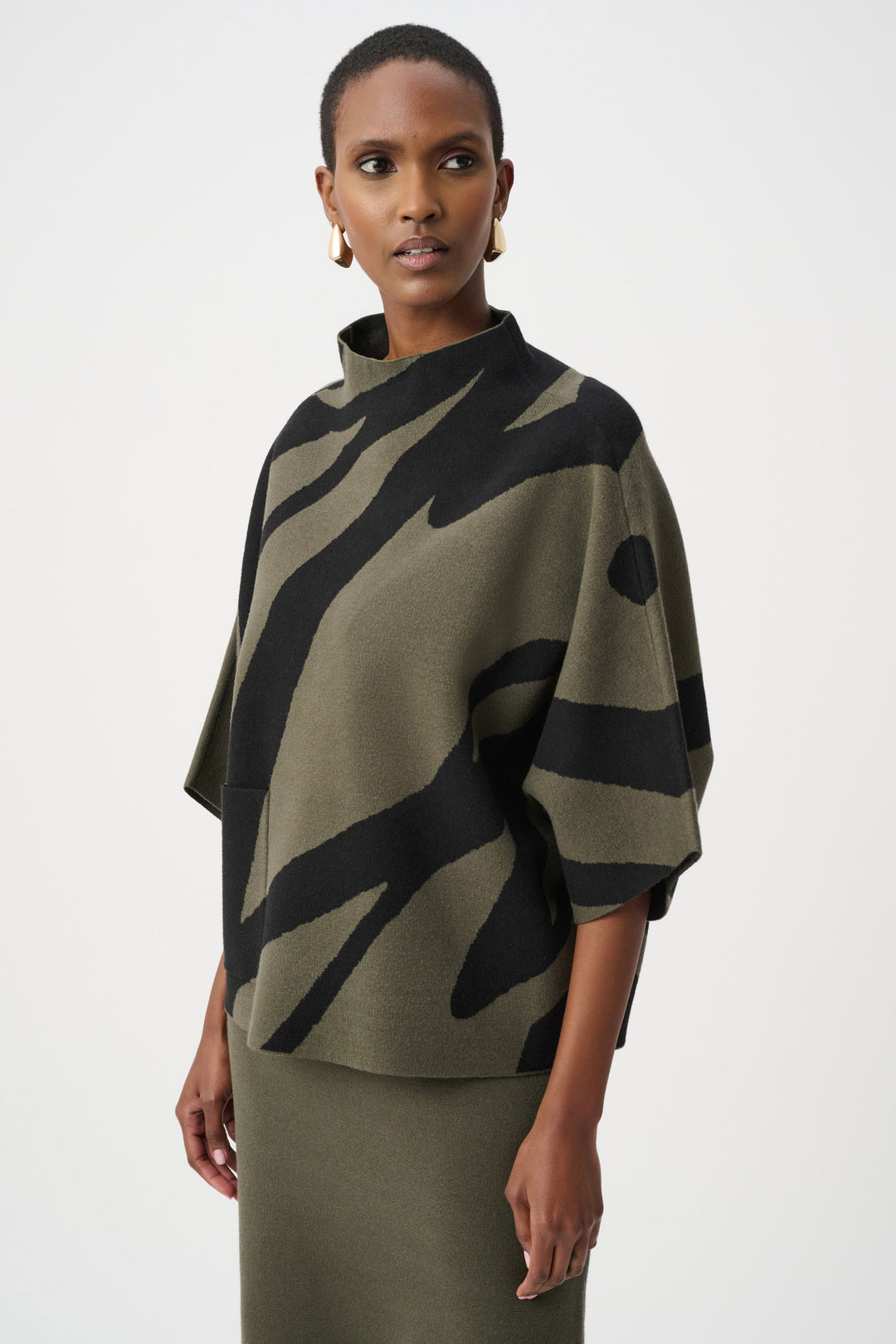 Jacquard Boxy Funnel Sweater Avacado