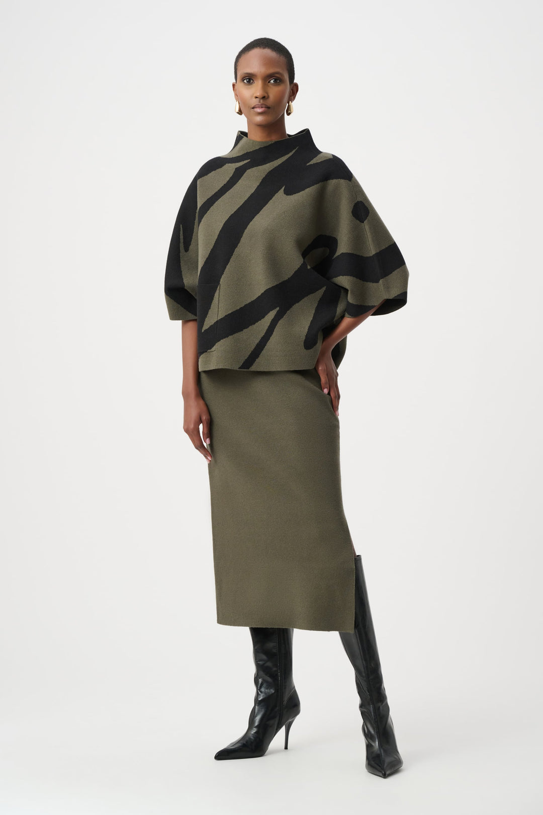 Jacquard Boxy Funnel Sweater Avacado