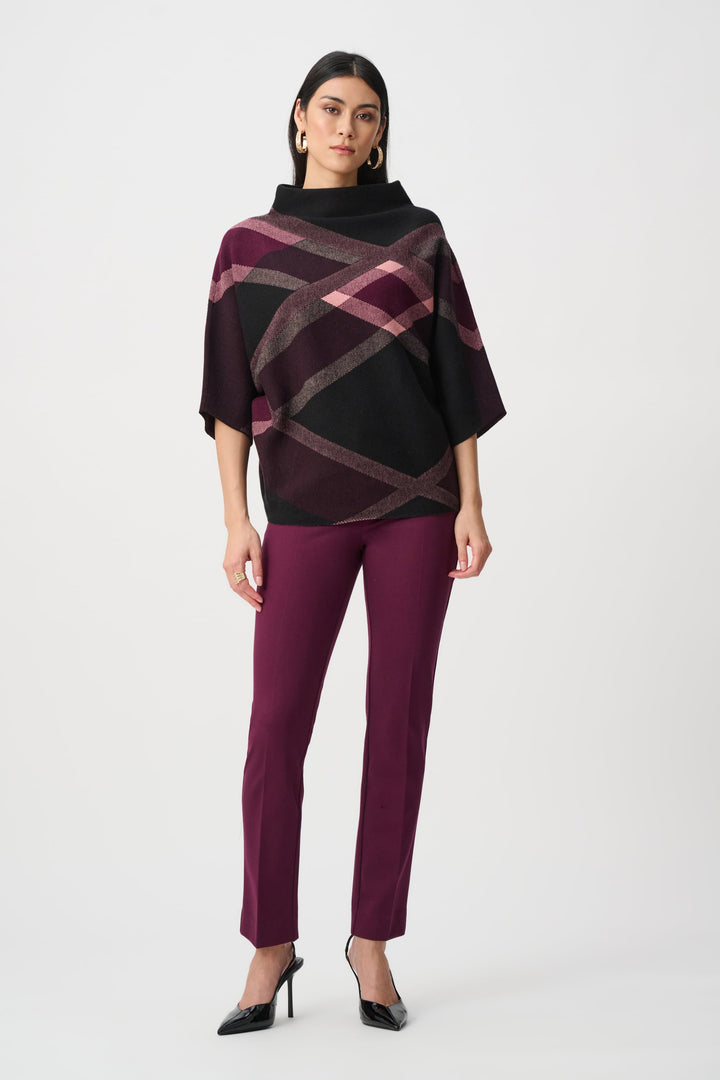 Plaid Funnel Neck Sweater Black