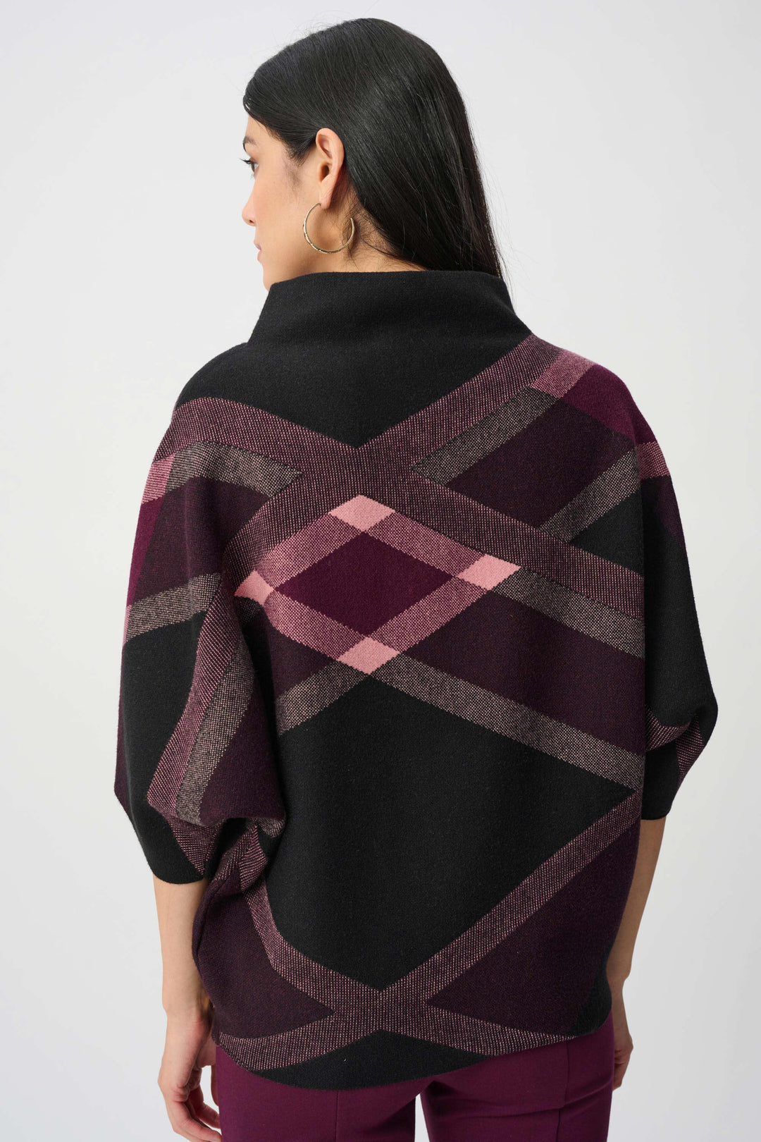 Plaid Funnel Neck Sweater Black