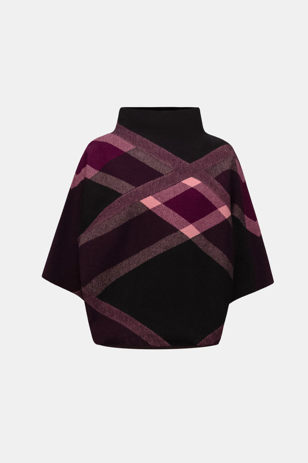 Plaid Funnel Neck Sweater Black