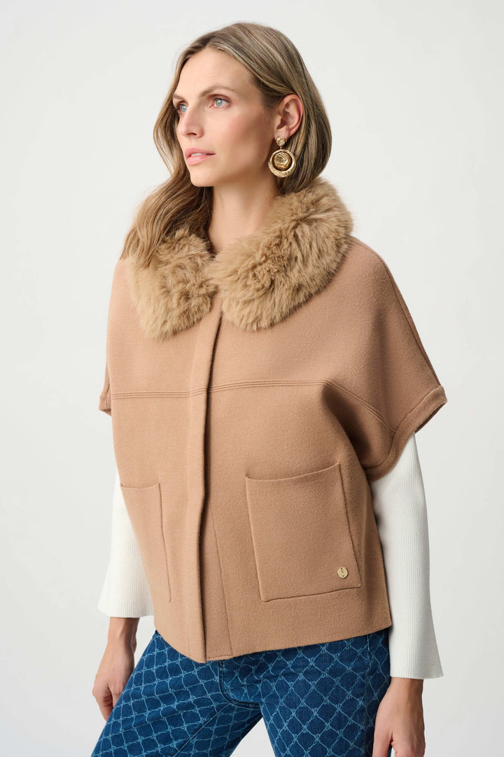 Sweater Jacket Detachable Faux Fur Collar Camel