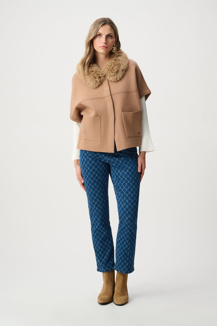 Sweater Jacket Detachable Faux Fur Collar Camel