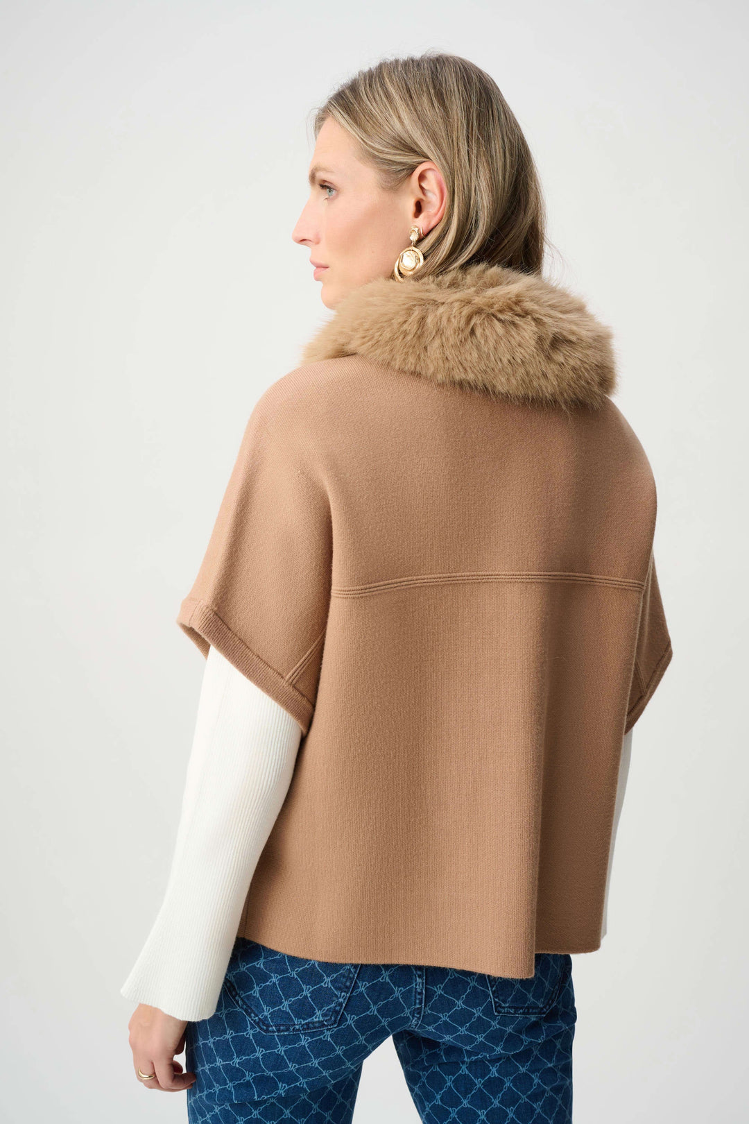 Sweater Jacket Detachable Faux Fur Collar Camel