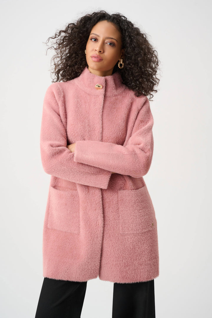 Feather Yarn Mock Neck Coat Rose
