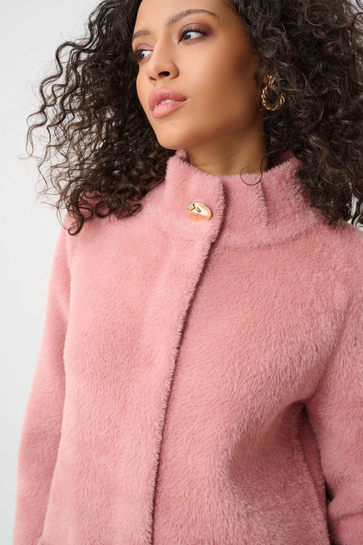 Feather Yarn Mock Neck Coat Rose