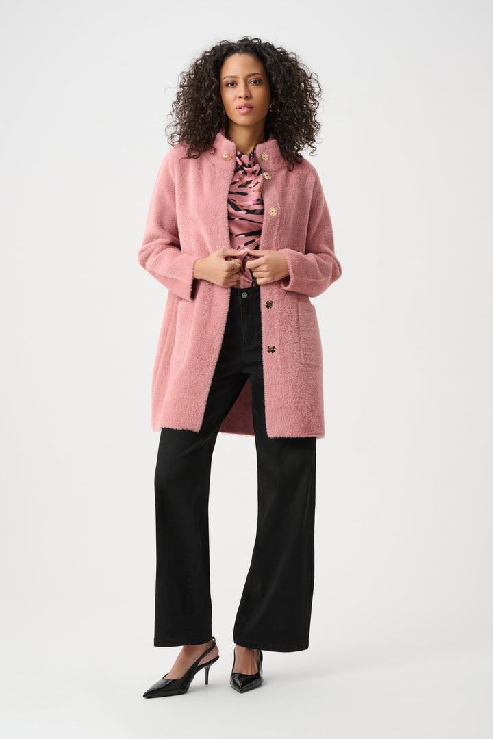 Feather Yarn Mock Neck Coat Rose