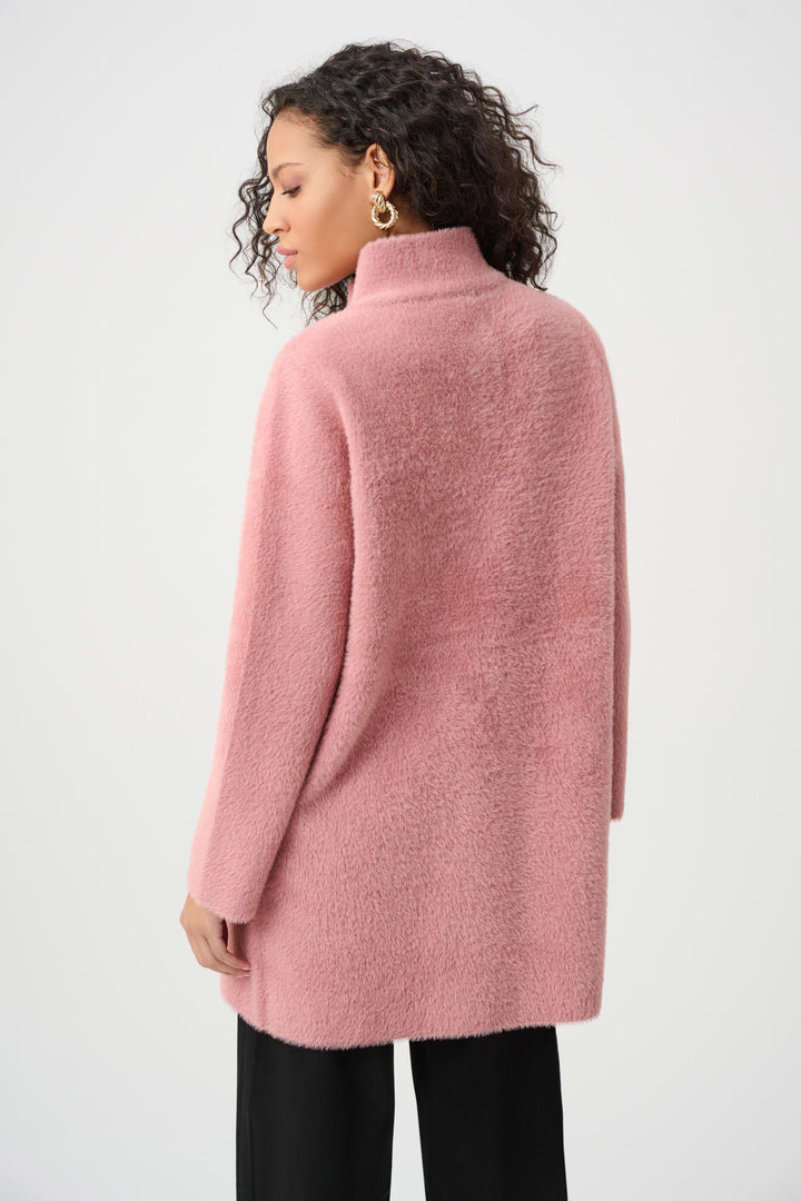Feather Yarn Mock Neck Coat Rose