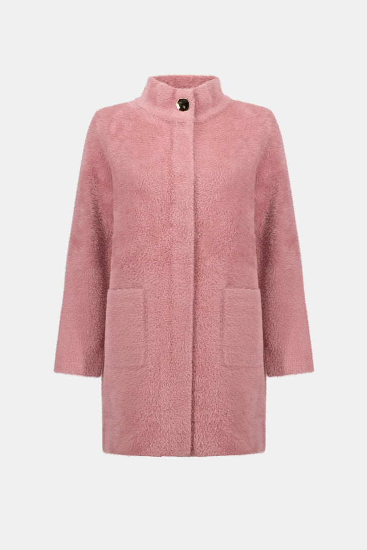 Feather Yarn Mock Neck Coat Rose