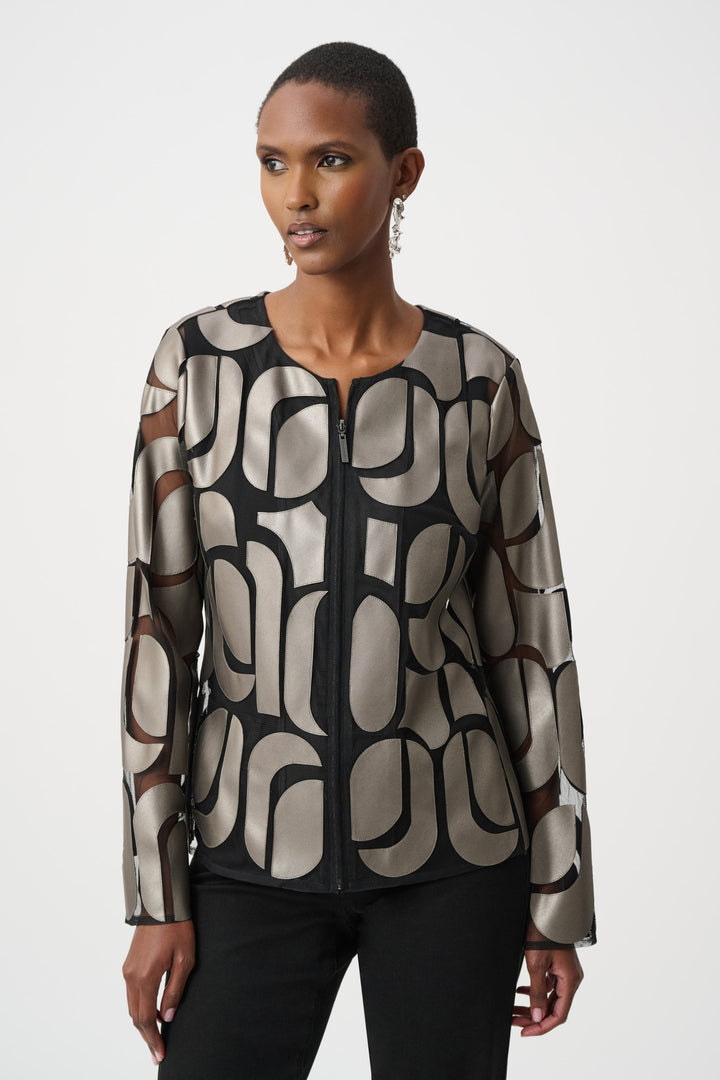 Leatherette Embroidered Jacket Gunmetal