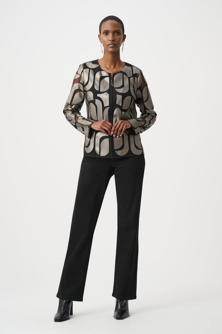 Leatherette Embroidered Jacket Gunmetal