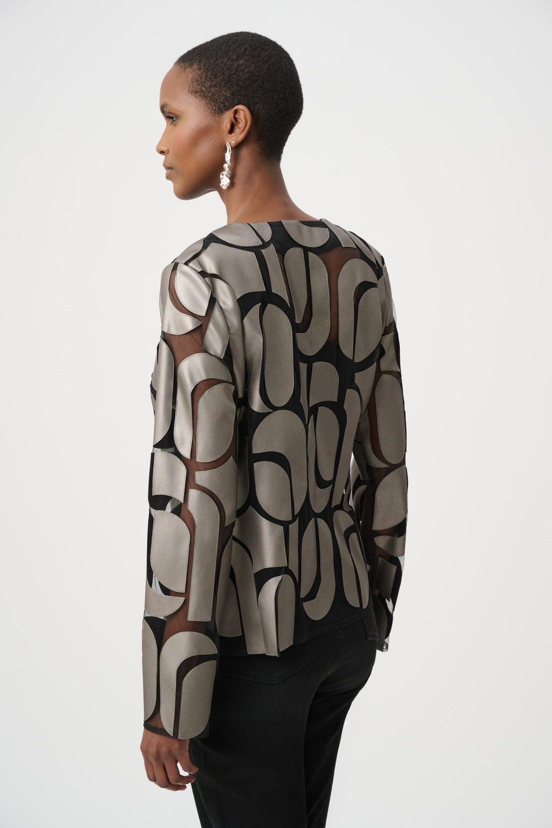 Leatherette Embroidered Jacket Gunmetal