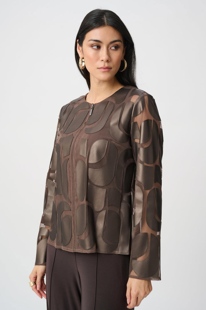 Embroidered Leatherette Jacket Bronze