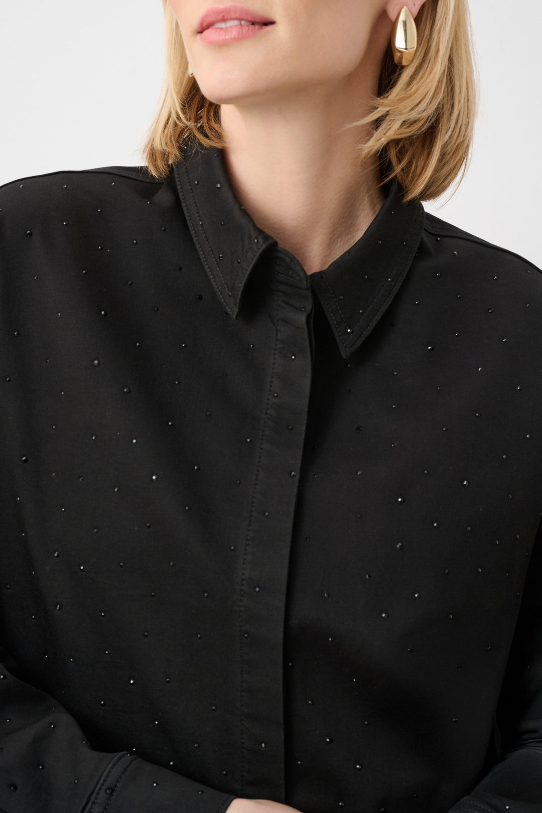 Denim Crop Crystal Shirt Black