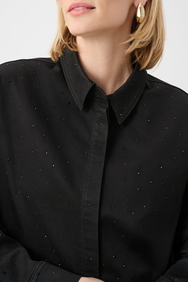Denim Crop Crystal Shirt Black