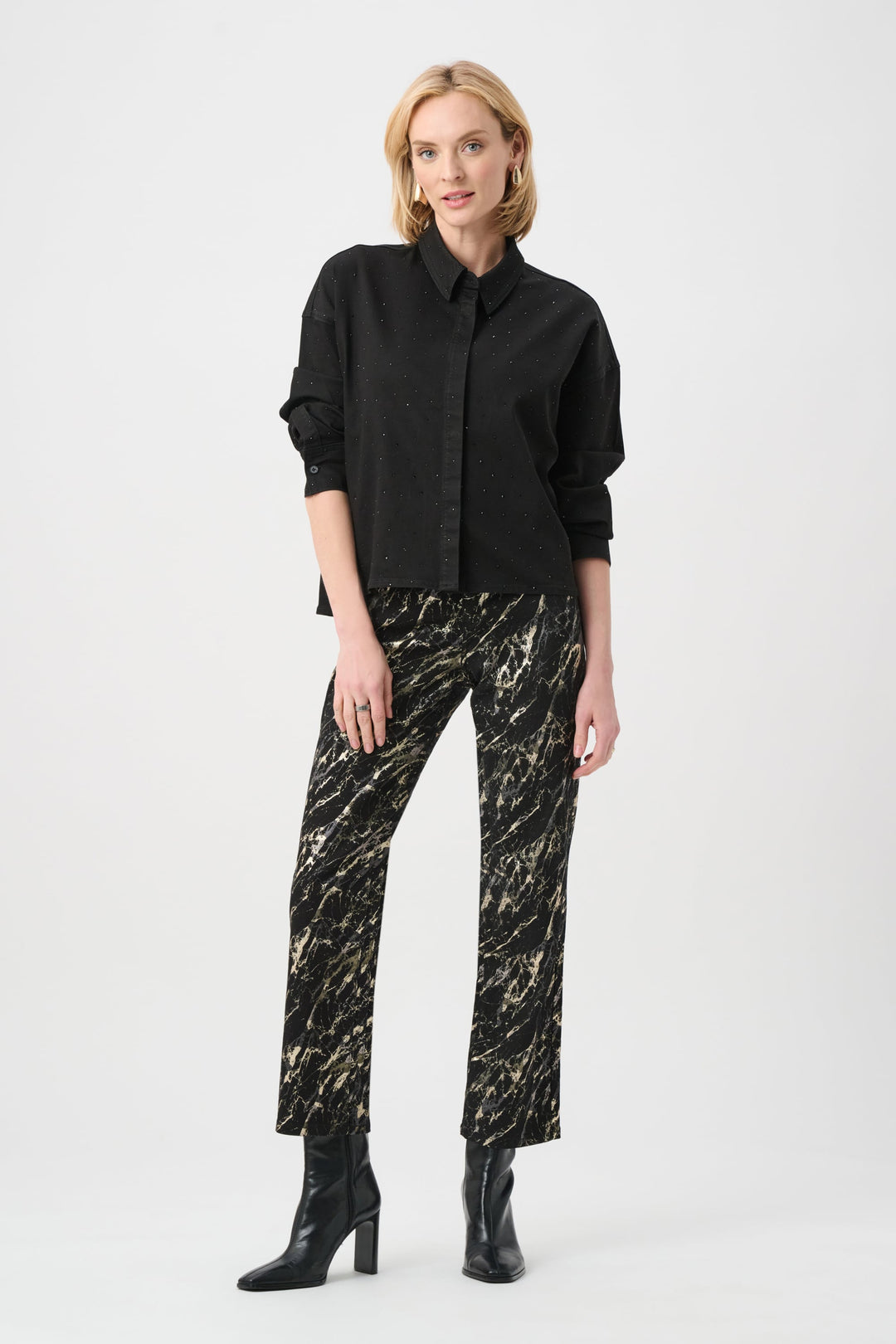 Denim Crop Crystal Shirt Black
