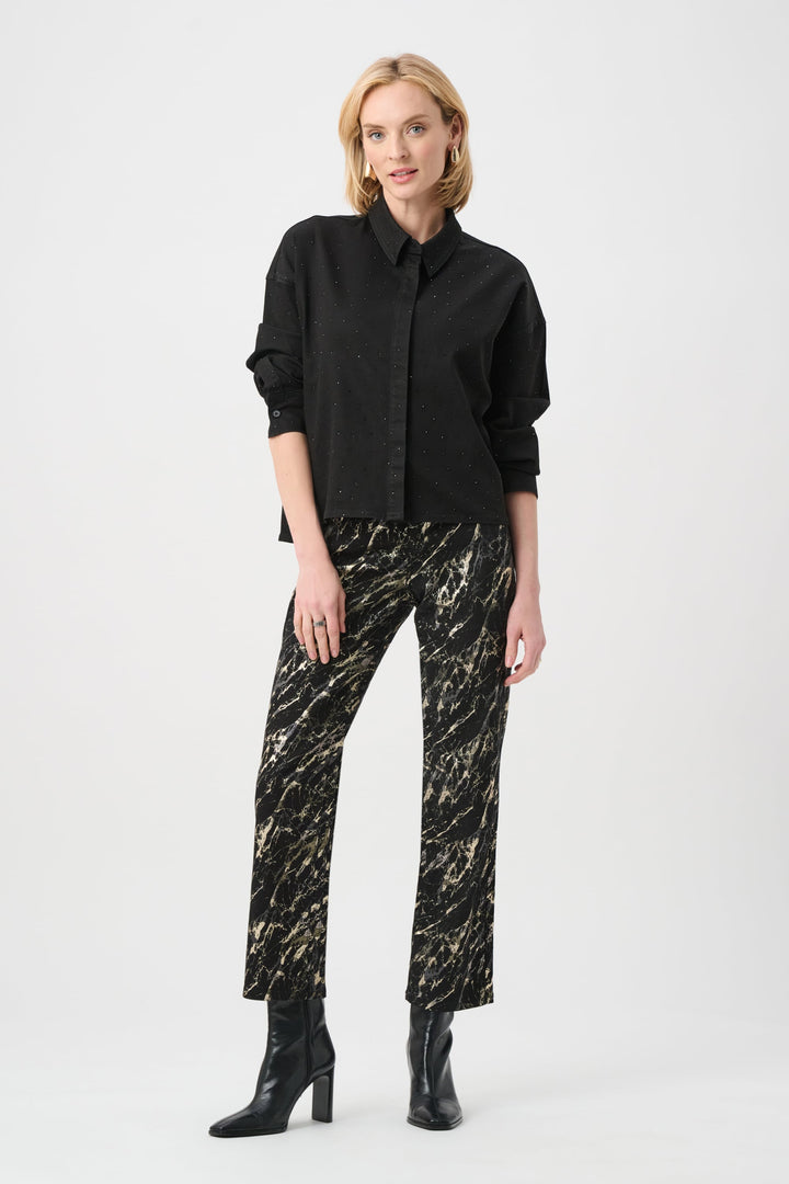 Denim Crop Crystal Shirt Black