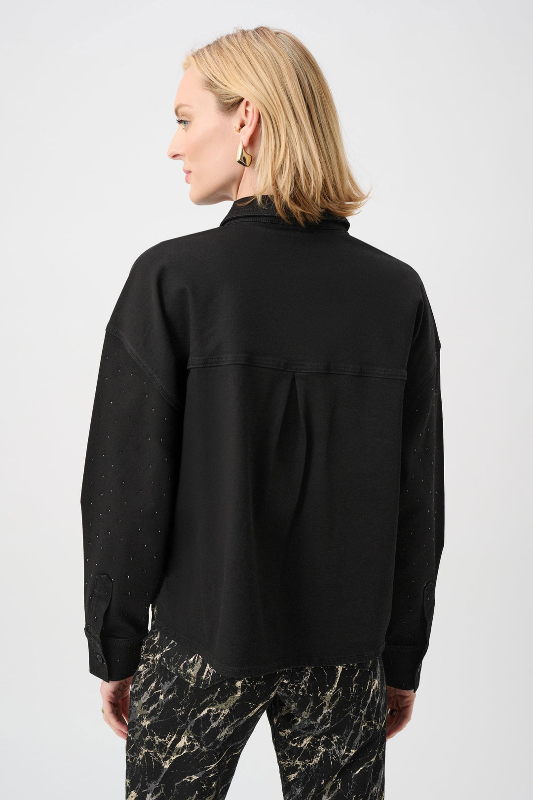 Denim Crop Crystal Shirt Black