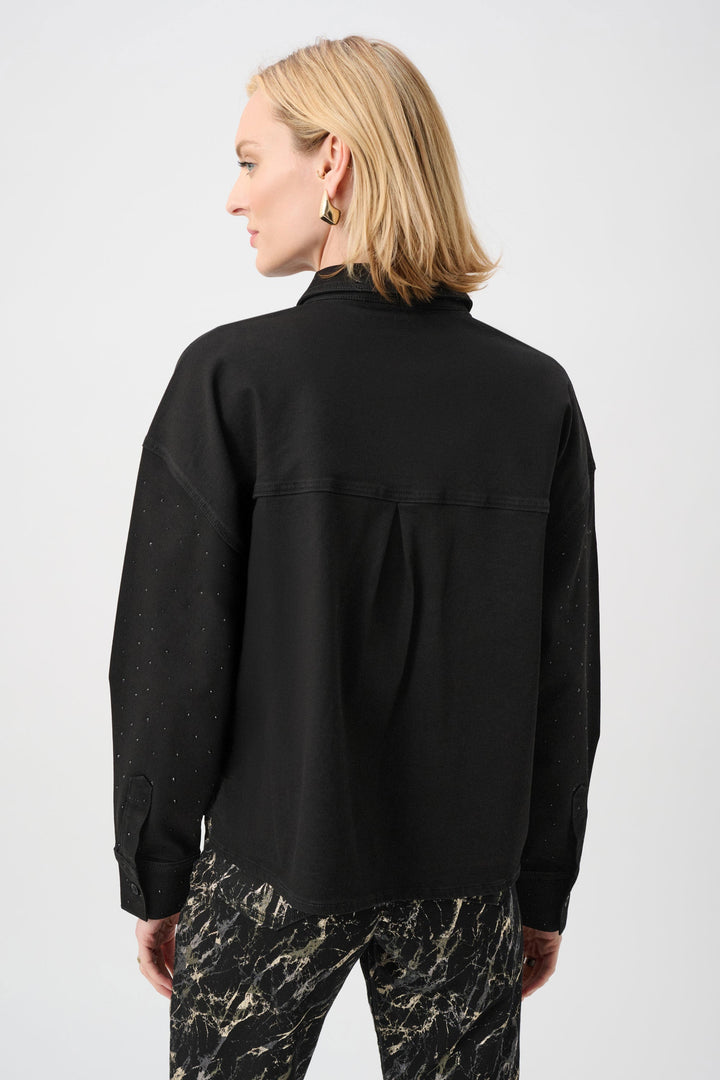 Denim Crop Crystal Shirt Black