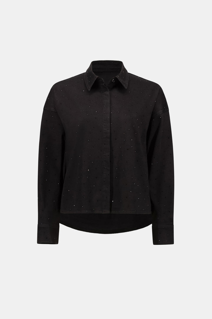 Denim Crop Crystal Shirt Black