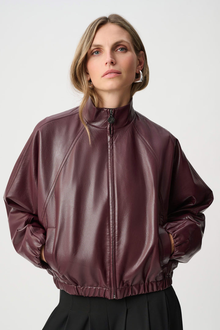 Leatherette Bomber Jacket Burgundy