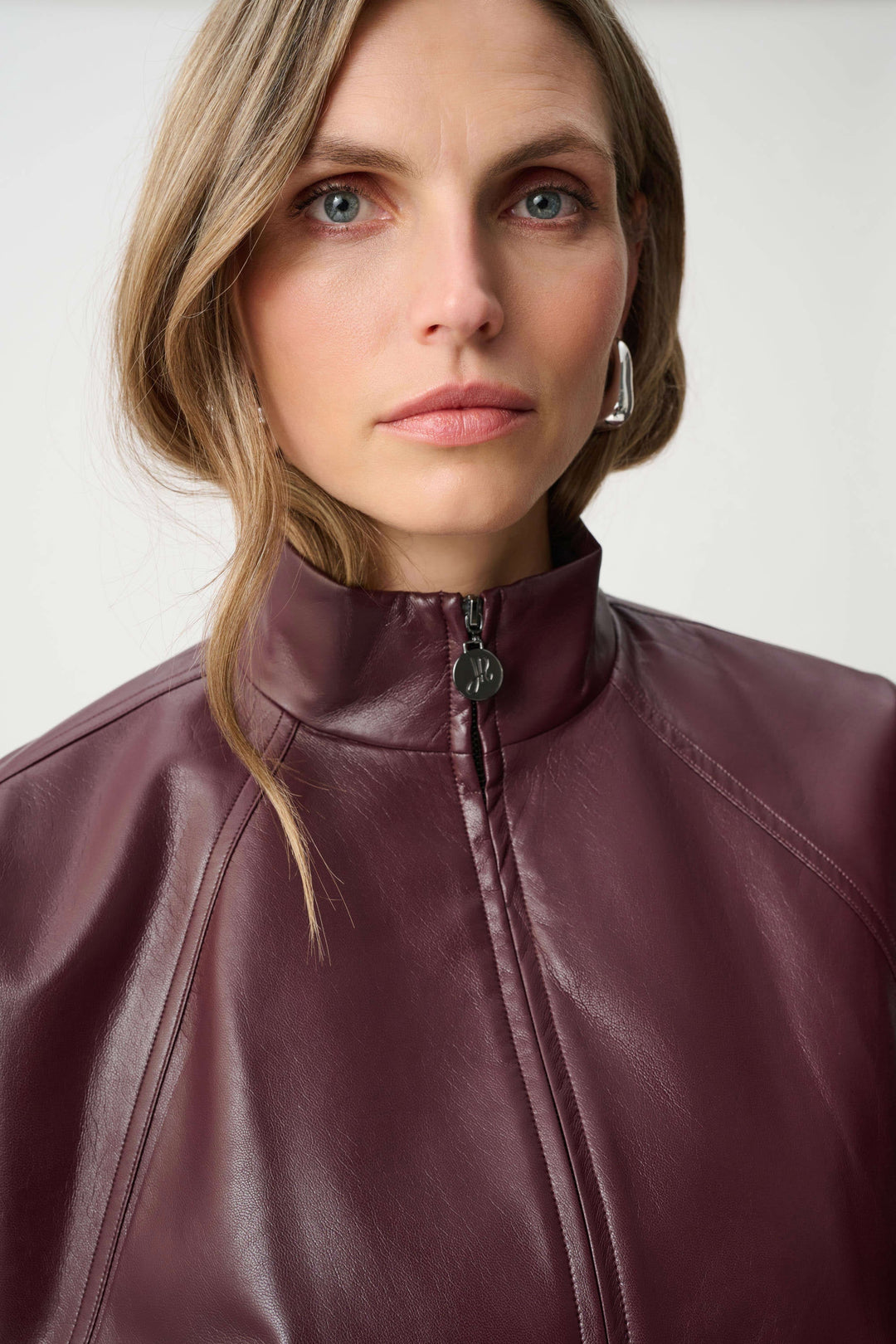 Leatherette Bomber Jacket Burgundy
