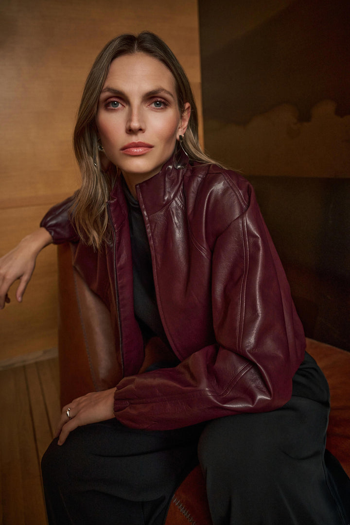 Leatherette Bomber Jacket Burgundy