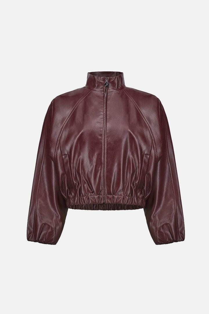 Leatherette Bomber Jacket Burgundy