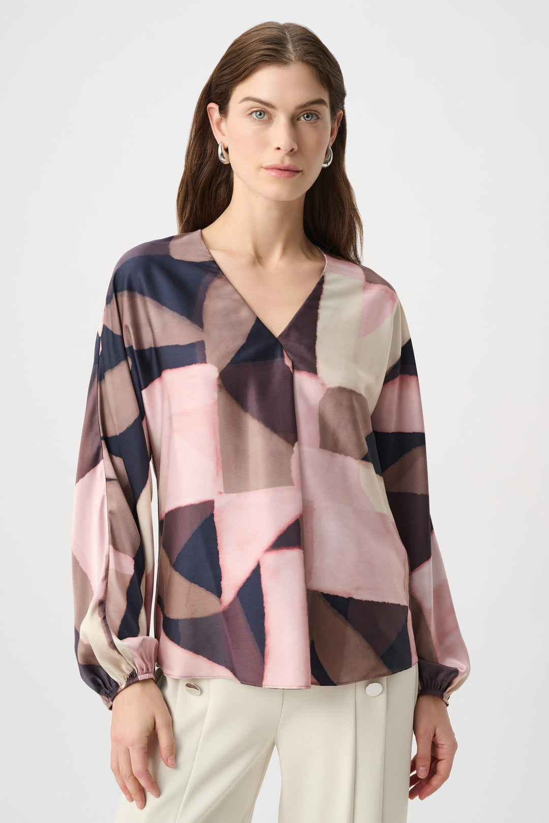 Geometric Print Satin Top Black