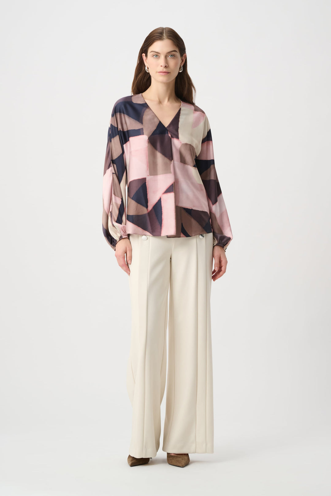 Geometric Print Satin Top Black