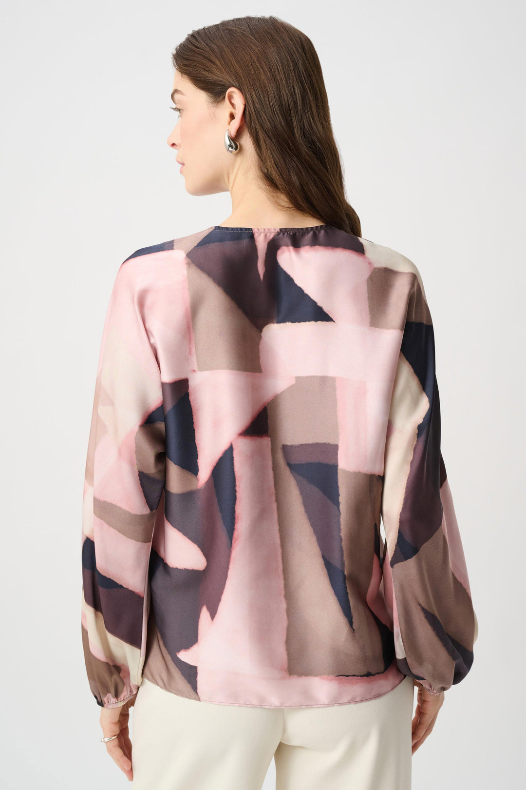 Geometric Print Satin Top Black