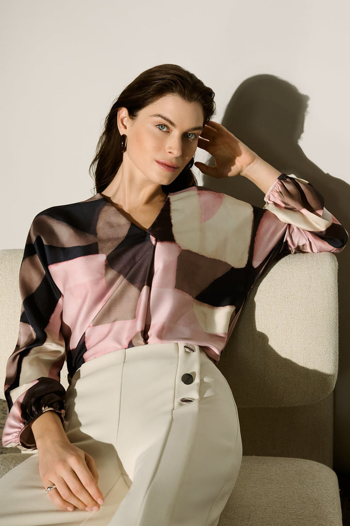 Geometric Print Satin Top Black