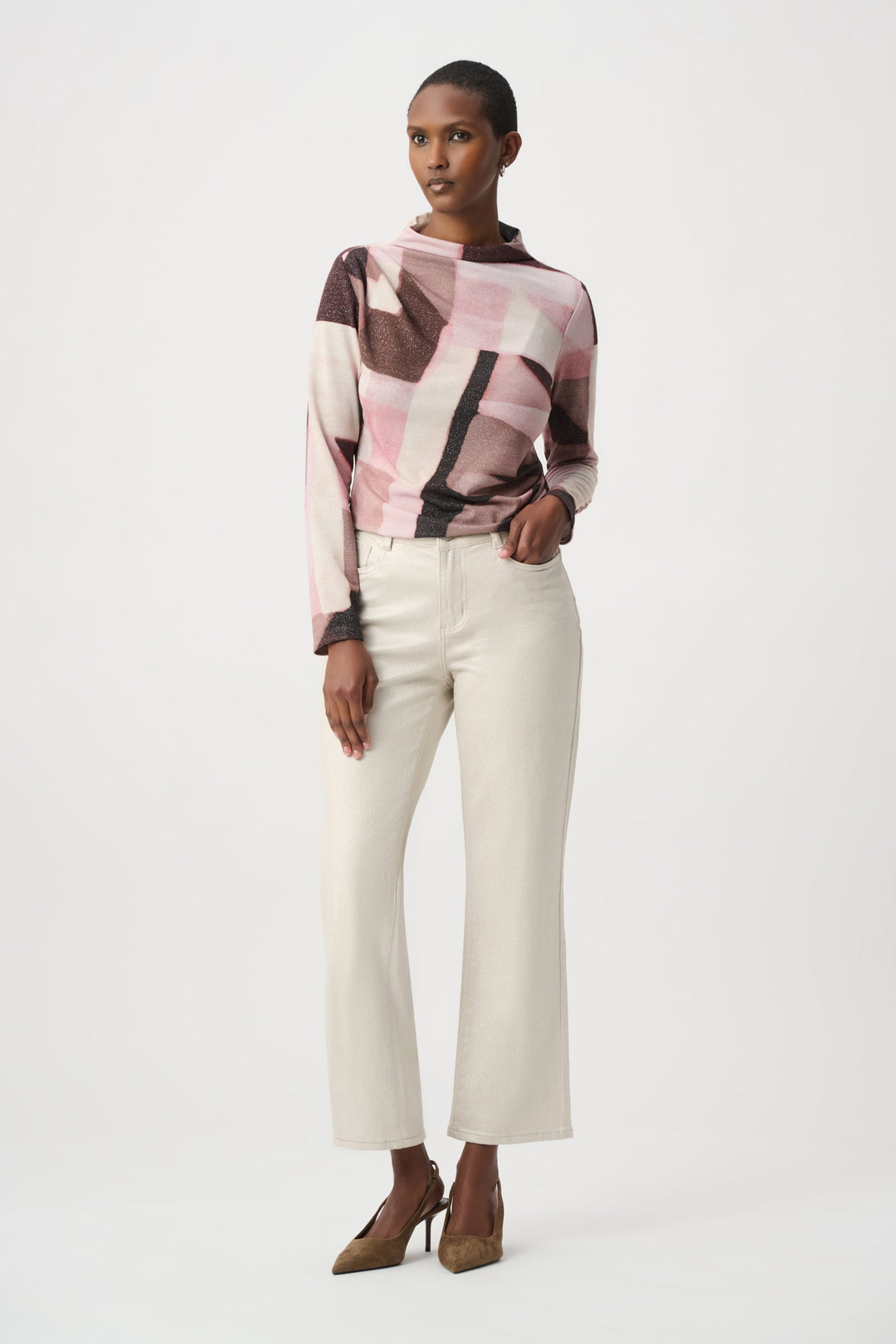 Geometric Print Lurex Sweater Black