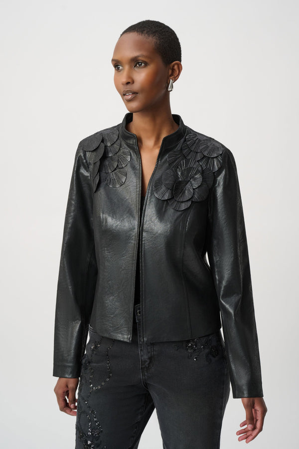 Embellished Foiled Suede Jacket Black