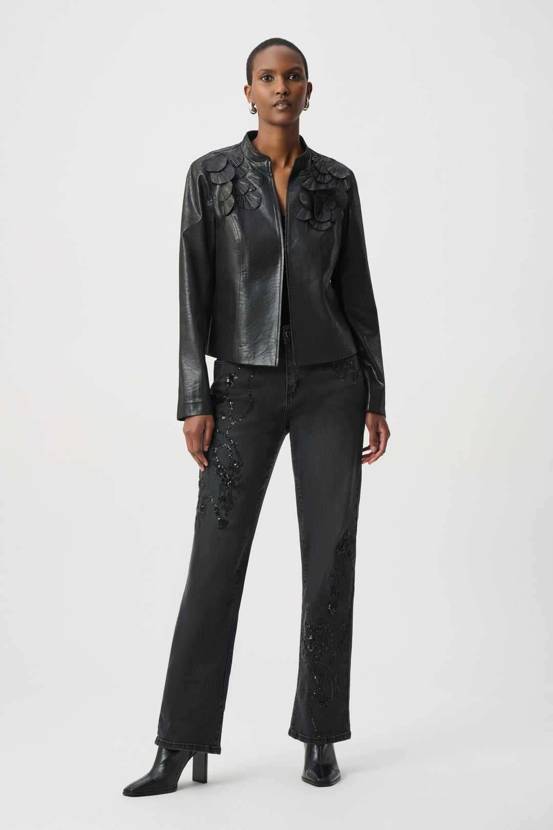 Embellished Foiled Suede Jacket Black
