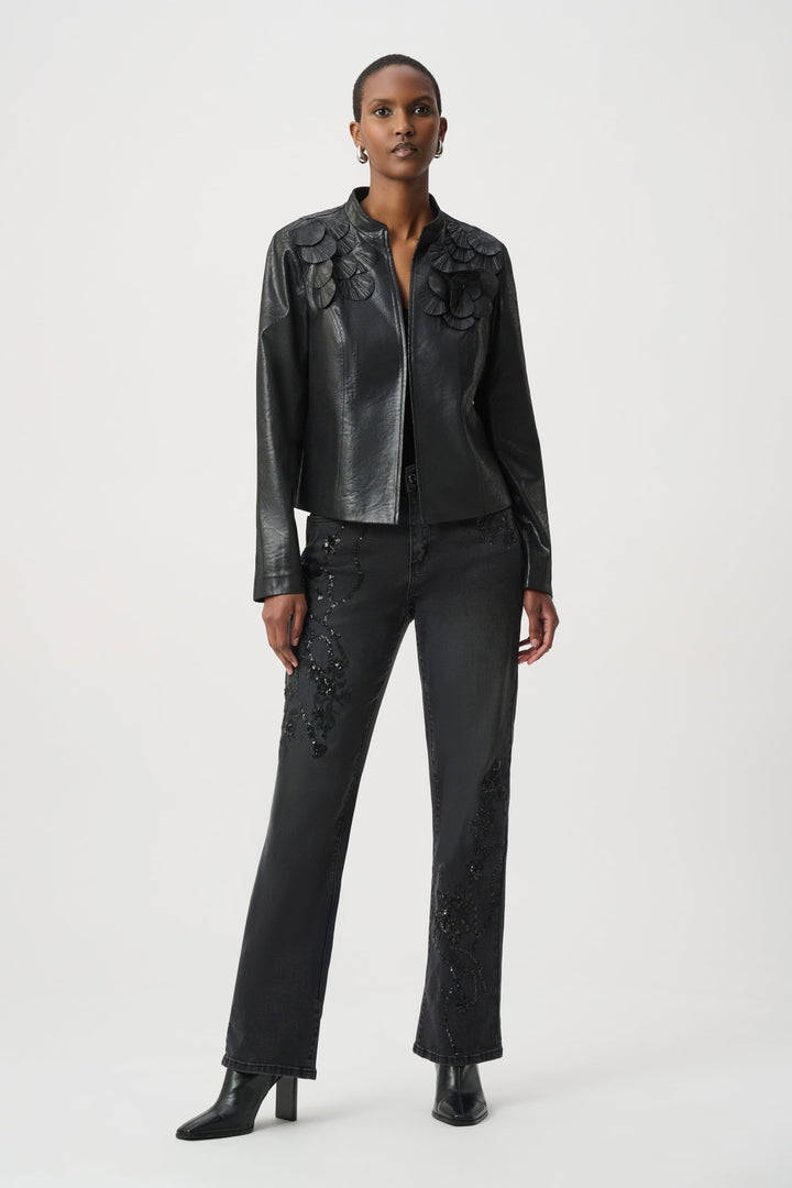 Embellished Foiled Suede Jacket Black