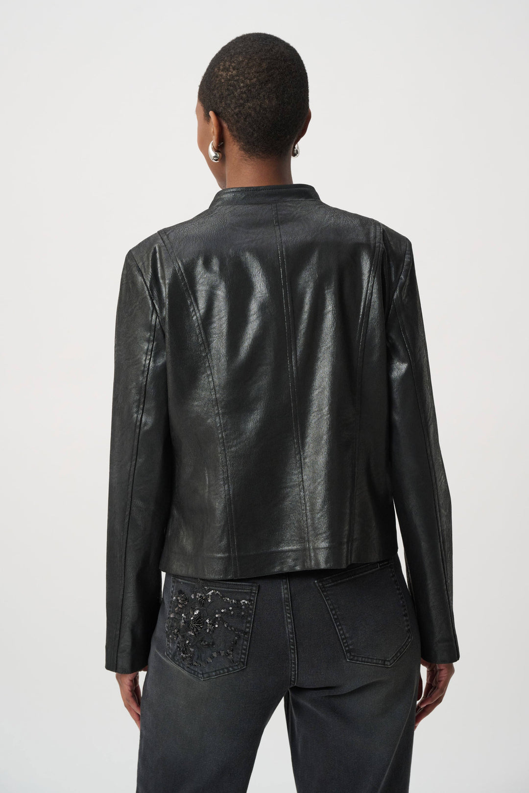 Embellished Foiled Suede Jacket Black