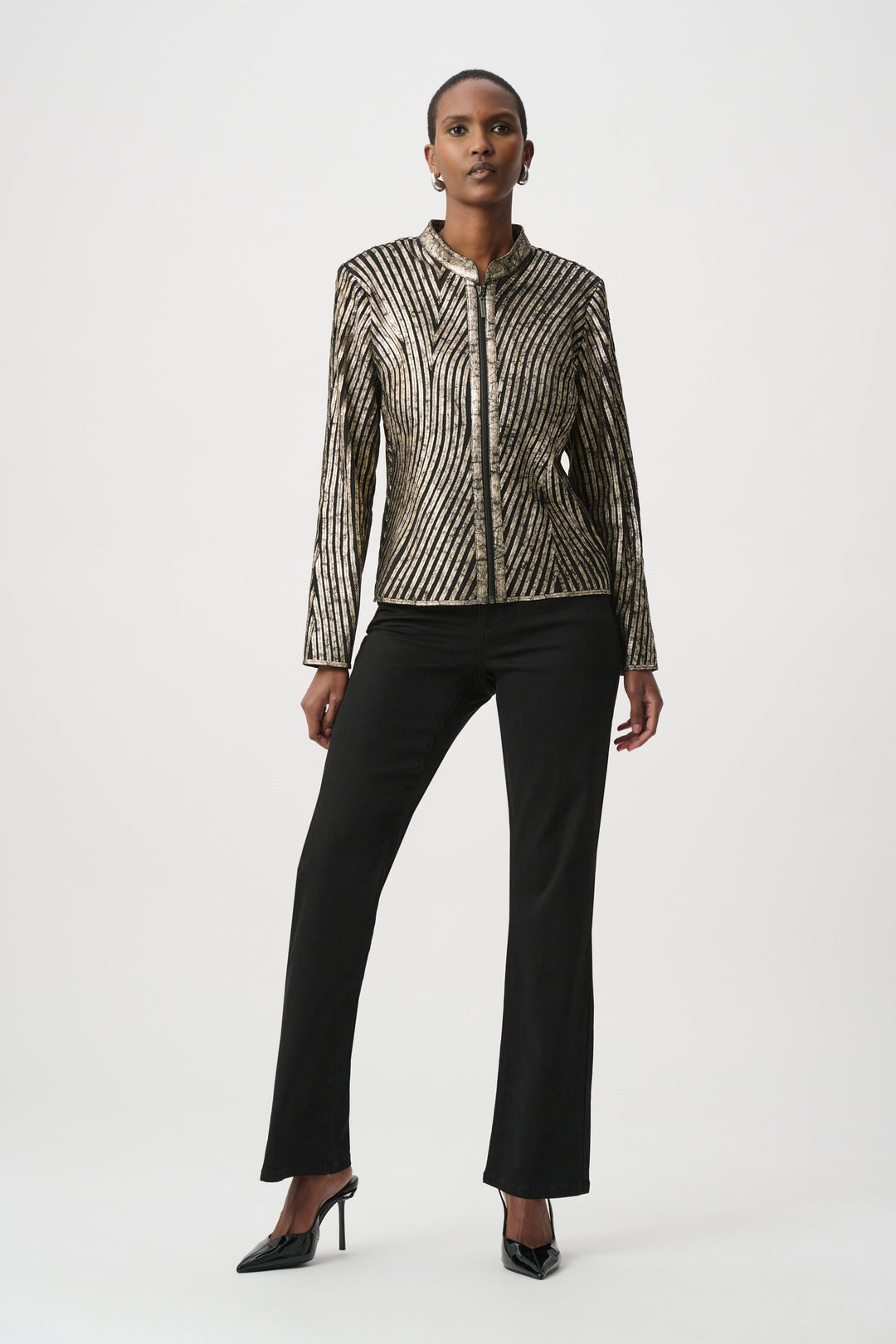 Metallic Soutache Fitted Jacket Gold