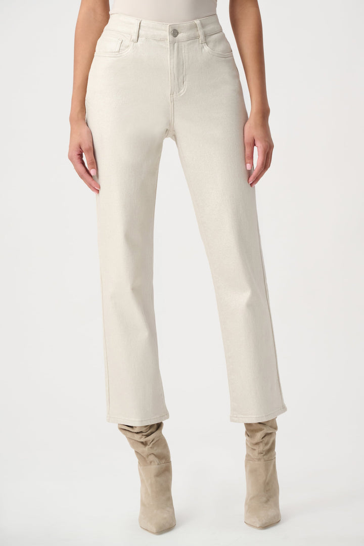 Classic Straight Leg Metallic Jeans Champagne