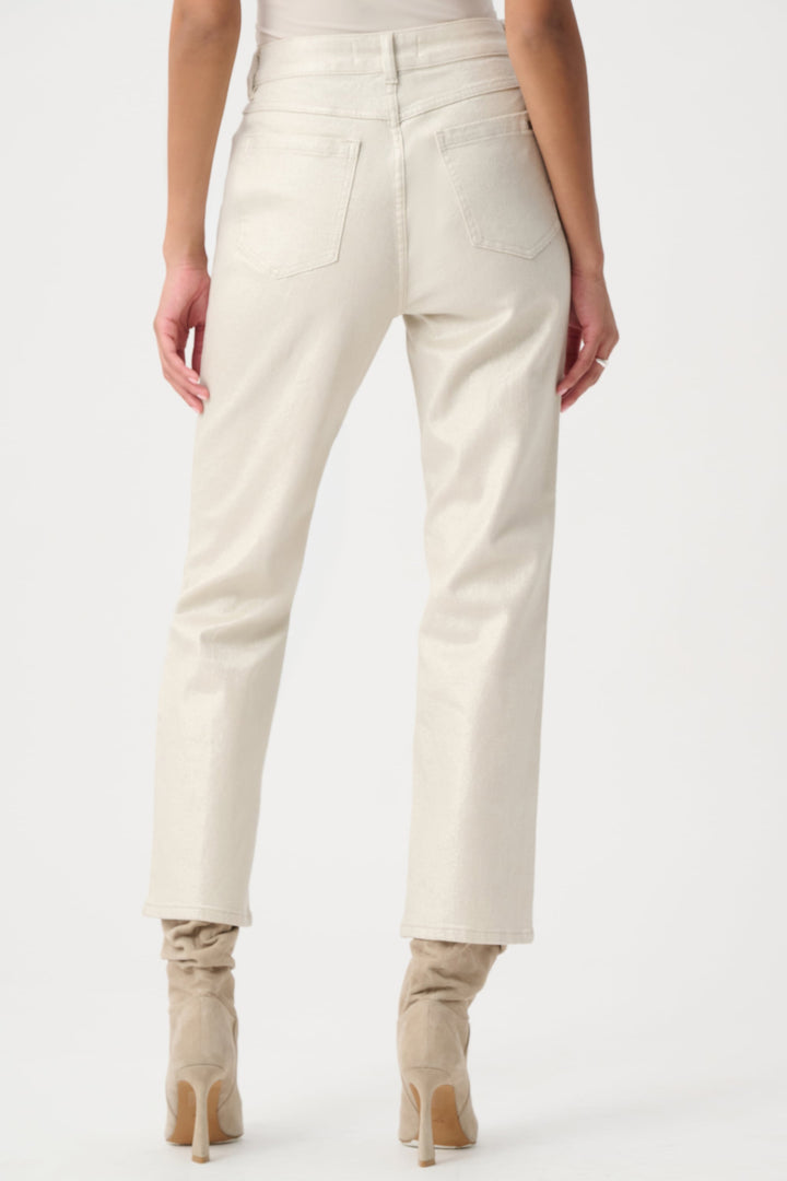 Classic Straight Leg Metallic Jeans Champagne