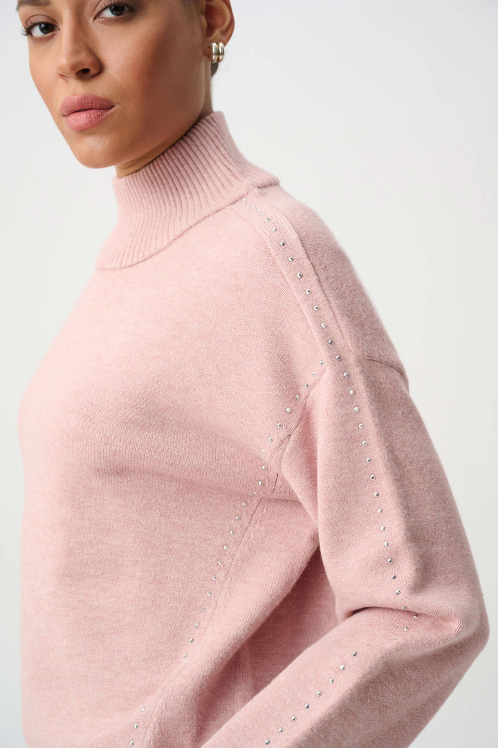 Embellished Turtleneck Sweater Blush